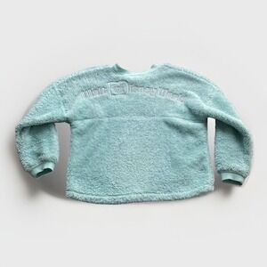 Disney Parks WDW Spirit Jersey Mint Blue Silver Fluffy Sherpa Youth XL Rare